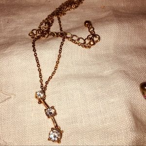 Rose golden three simulated lab diamond drop pendant necklace ext chain lobster